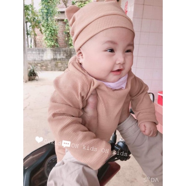 Bộ len thun tăm lạnh kèm mũ tai gấu đáng yêu cho bé trai bé gái