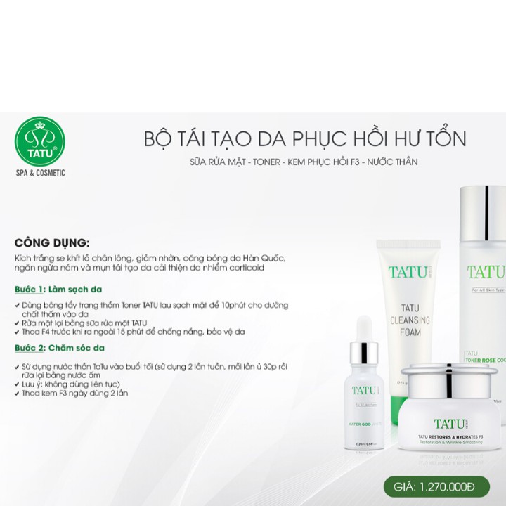 Kem dưỡng trắng da F3- TATU RESTORE & HYDRATES 30gram cải thiện cấu trúc da, giảm bong tróc da sau các quá trình lazer