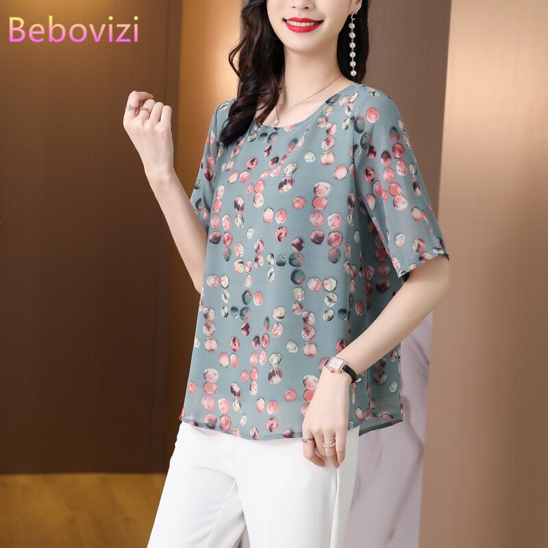 Plus Size M-4XL Korean Fashion Chiffon Summer Casual Short Sleeve Blouse Tops for Women Office Lady Clothes