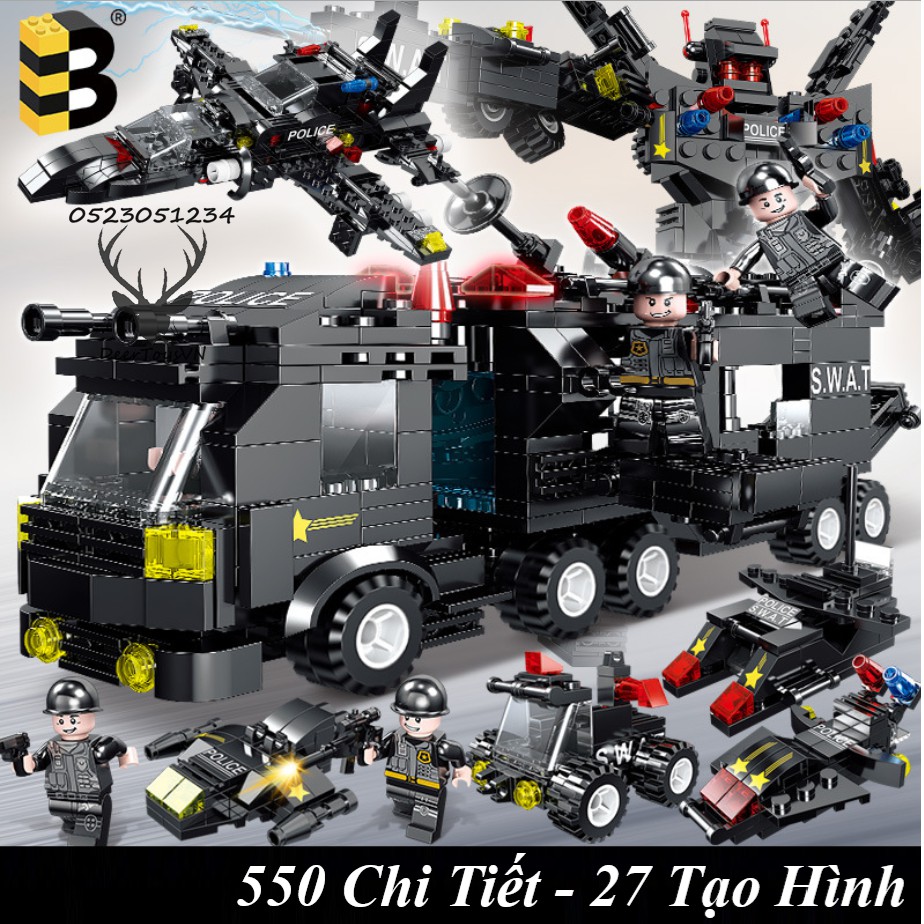 [550 CT-TÚI BÓNG] BỘ ĐỒ CHƠI XẾP HÌNH LEGO CẢNH SÁT, LEGO OTO, LEGO ROBOT, LEGO THUYỀN, LEGO TRỰC THĂNG, LEGO XE SWAT