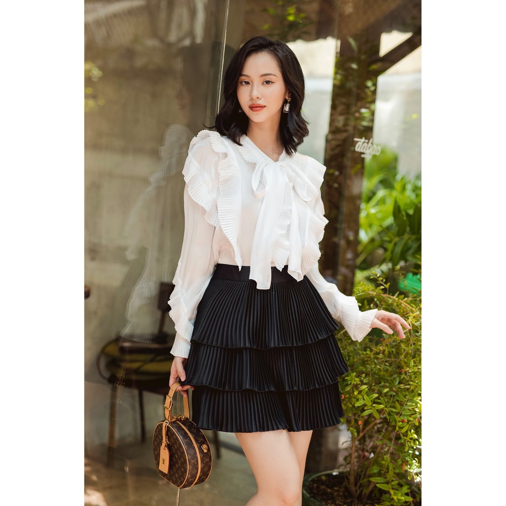 Chân váy taffeta dập ly xòe 3 tầng -HBZ342