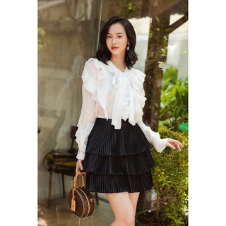 Chân váy taffeta dập ly xòe 3 tầng -hbz342
