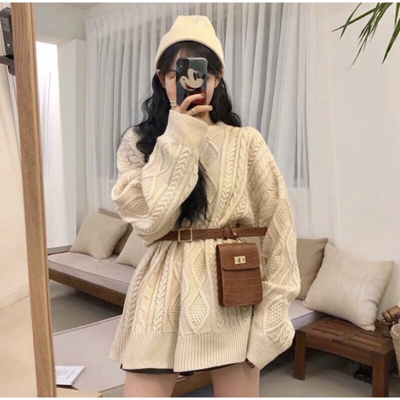 Áo len thừng be cổ tròn!!!