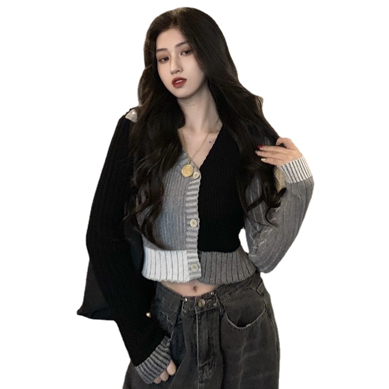 Áo cardigan dáng ngắn dệt kim phối màu sắc thời trang cho nữ