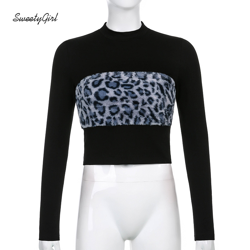 Áo Croptop Tay Dài Họa Tiết Da Báo Cá Tính Dành Cho Nữ