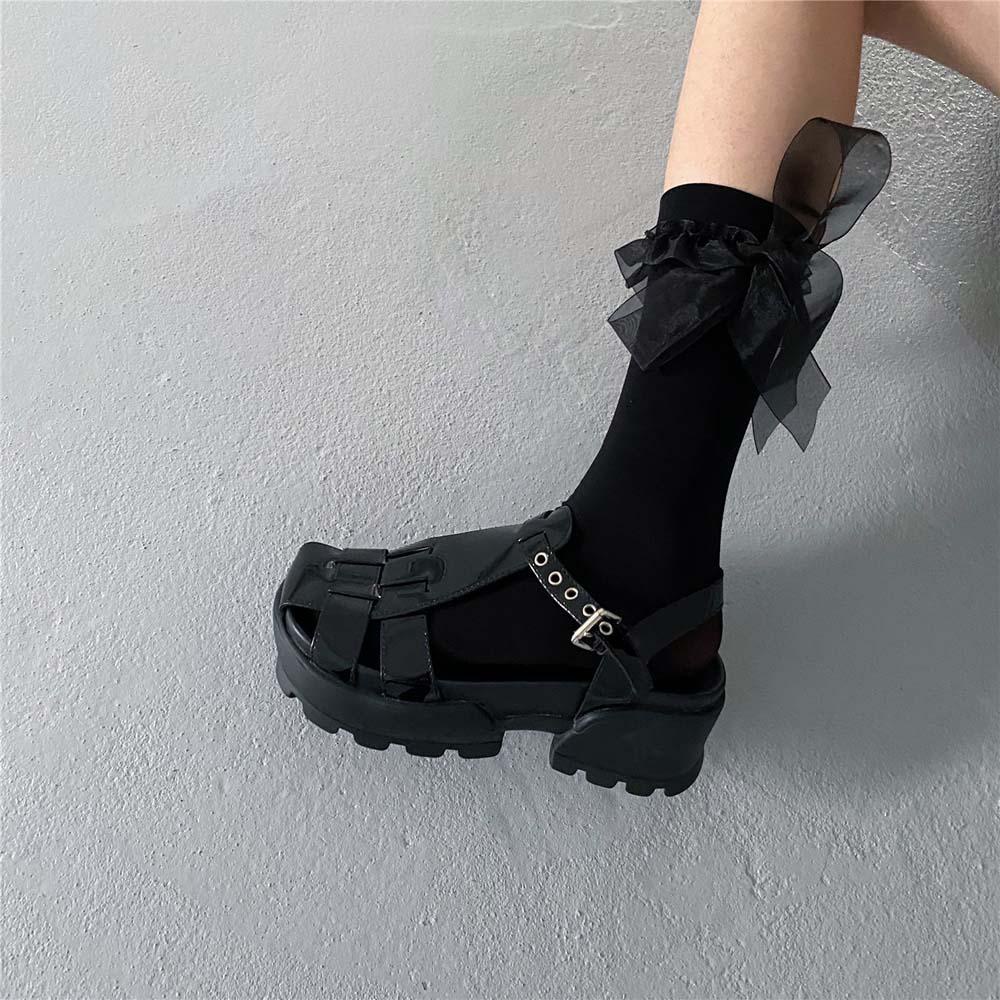 Vớ Dài Bằng Nylon Mềm Thoáng Khí Đính Ruy Băng Ren Phong Cách Lolita Ves1