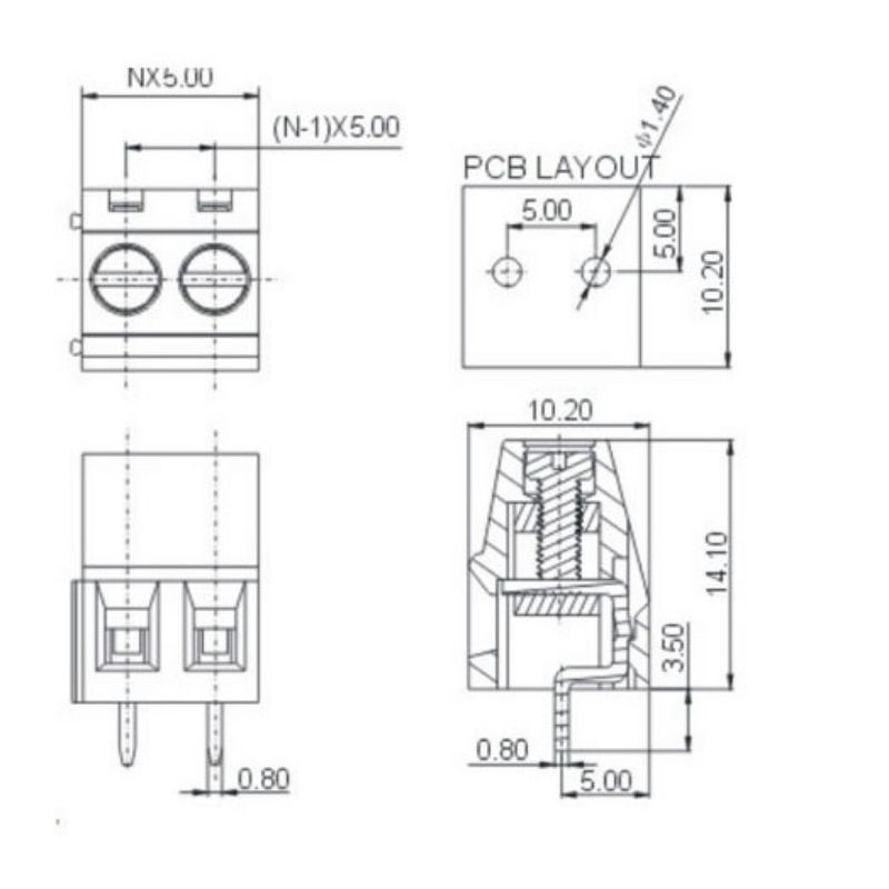 Domino đấu nối dây điện cho mạch 2 chân