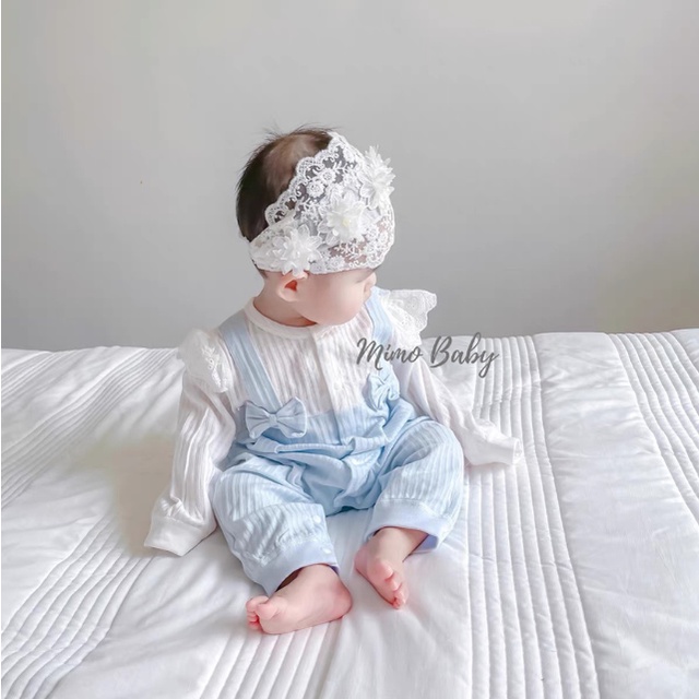 Băng đô che thóp, turban cho bé gái vải voan đính bông hoa xinh xắn BD72 Mimo Baby