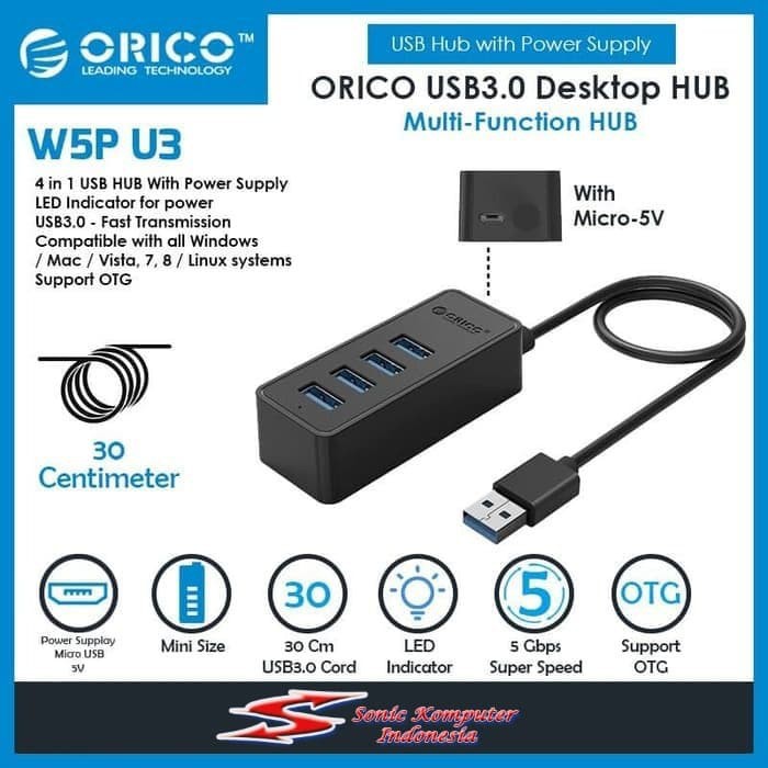 Bộ Chia 4 cổng USB 3.0 - Hub USB 3.0 ORICO W5P-U3 30CM Có Nguồn Phụ