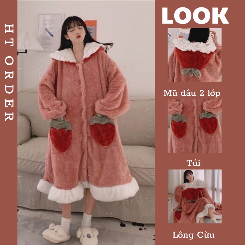 ORDER_ Váy Ngủ Bông Đỏ Túi Dâu Tây Cực Xinh