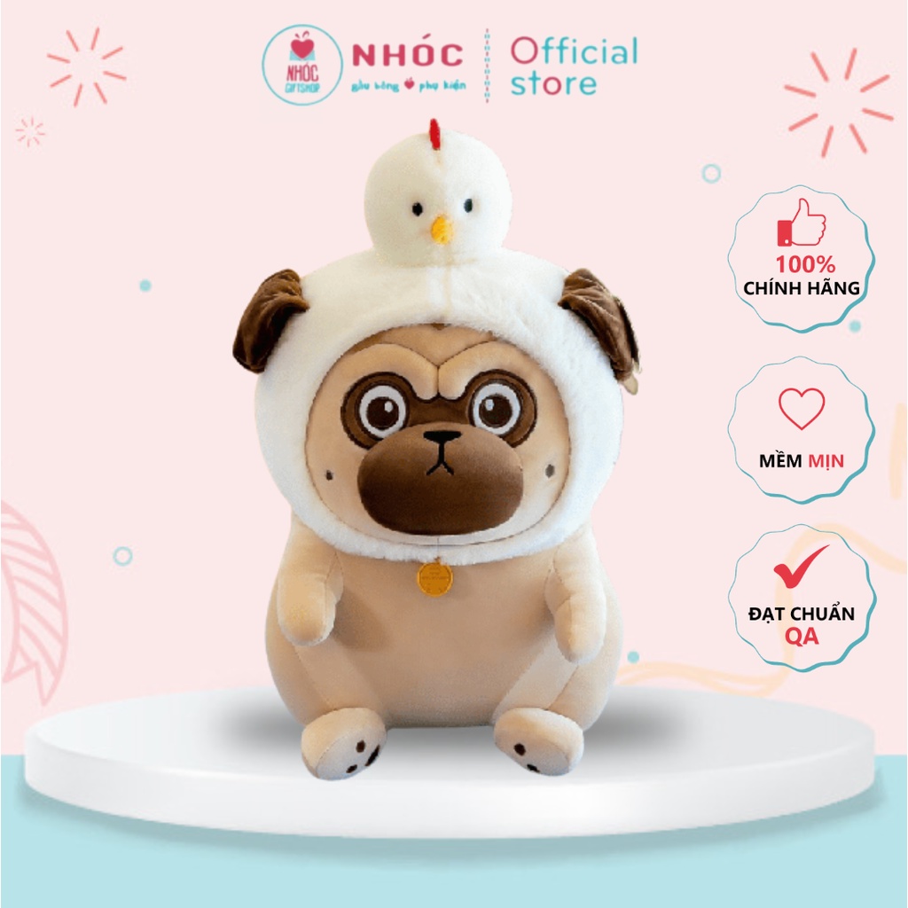 Thú bông Chó Pug Bông Đội Nón Gà Bông Cao Cấp An Toàn Cho Bé - NHÓC