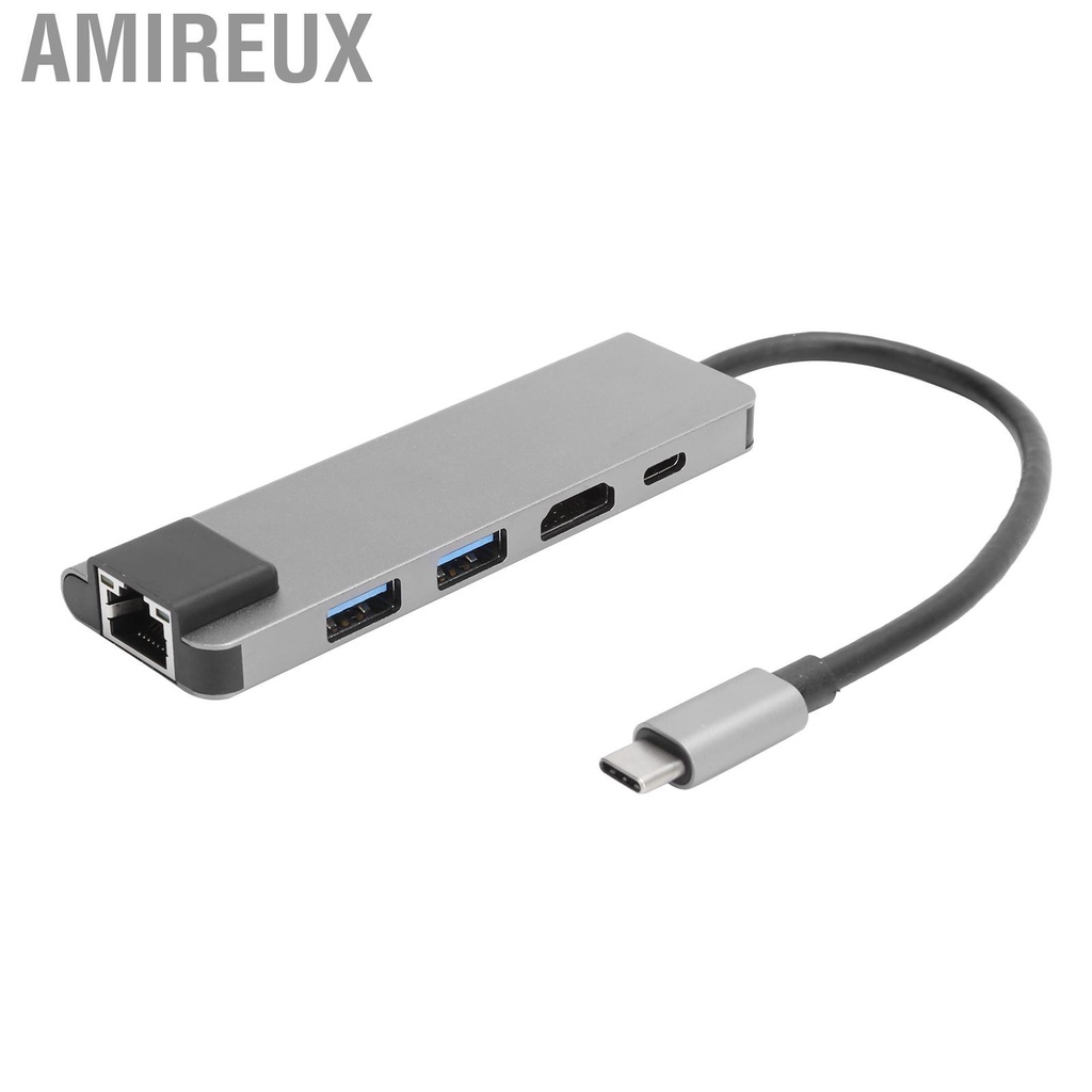 Amireux 5 In 1 USB-C Hub 4K HDMI Type-C to PD RJ45 USB3.0 Adapter for iOS Samsung