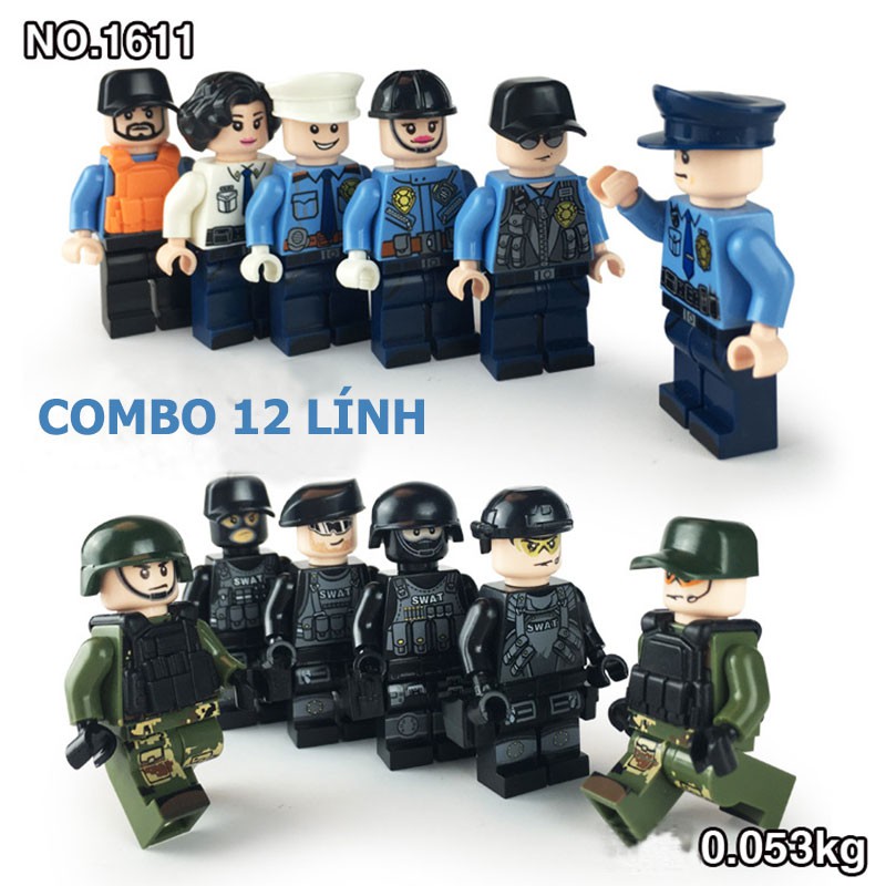 Minifigures cảnh sát quân sự chuyên nghiệp combo 12 nhân vật đẹp giá rẻ Lego Little Sun