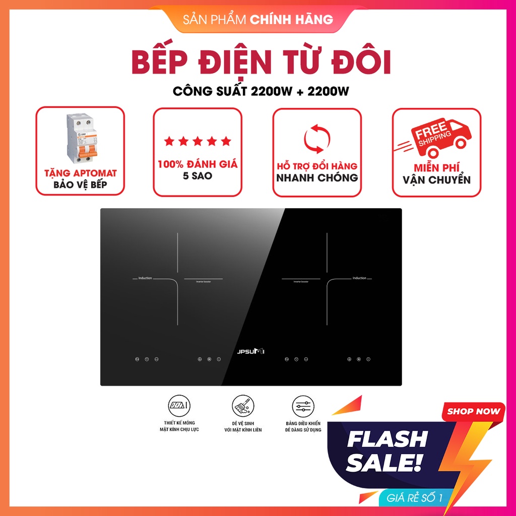 Bếp từ đôi jpsumi Nhập khẩu - Bếp điện 2 lò từ Inverter - Bảo hành chính hãng 2 năm