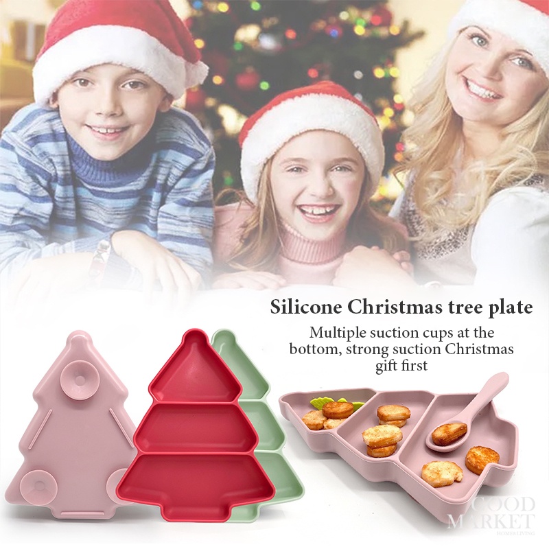 Khay Đựng Thức Ăn Chia Ngăn Bằng Silicone Hình Cây Thông Giáng Sinh Cho Bé