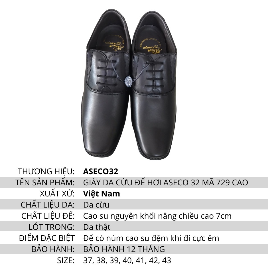 Giày Da Cao Cấp ASECO 32 TĂNG CHIỀU CA0 MÃ 32M - 729 CAO
