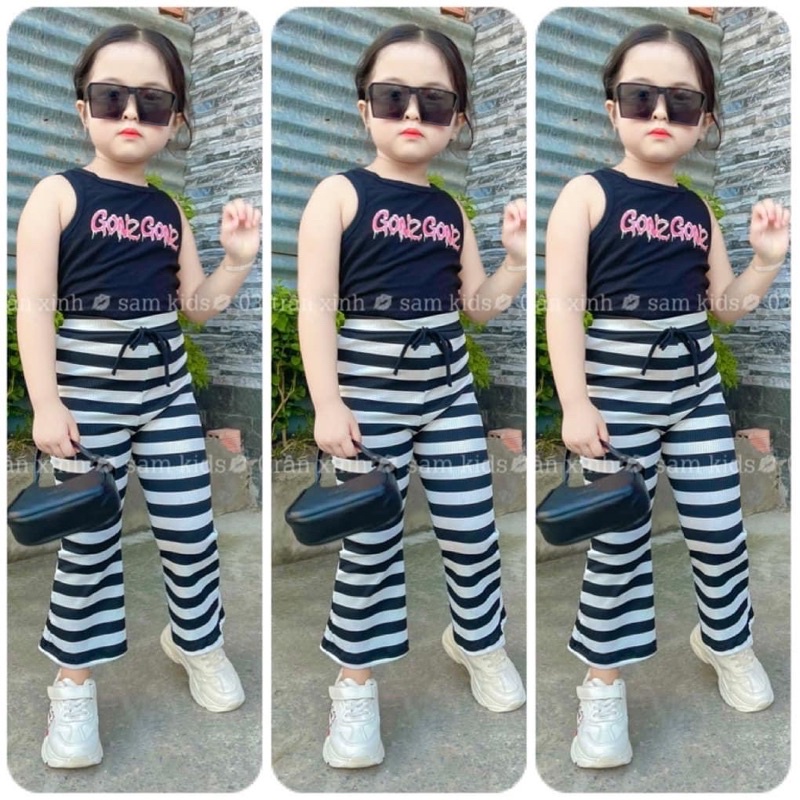 Set Áo Thun Phối Quần Loe Sọc Thời Trang Chất Liệu Mềm Mại Thoáng Mát