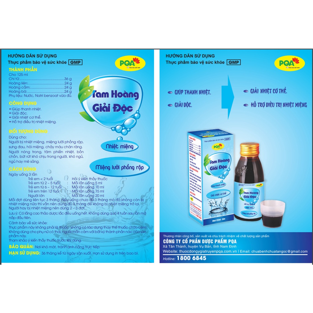 Tam Hoàng Giải Độc PQA Giúp Thanh Nhiệt Giải Độc Cơ Thể Dùng Cho Người Bị Nhiệt Miệng Nóng Trong Hộp 125ml