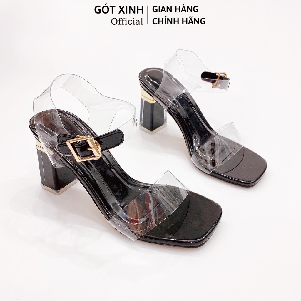 Giày sandal cao gót nữ GÓT XINH GD9 mũi vuông quai ngang mika trong kiểu dáng thanh lịch cao 7cm