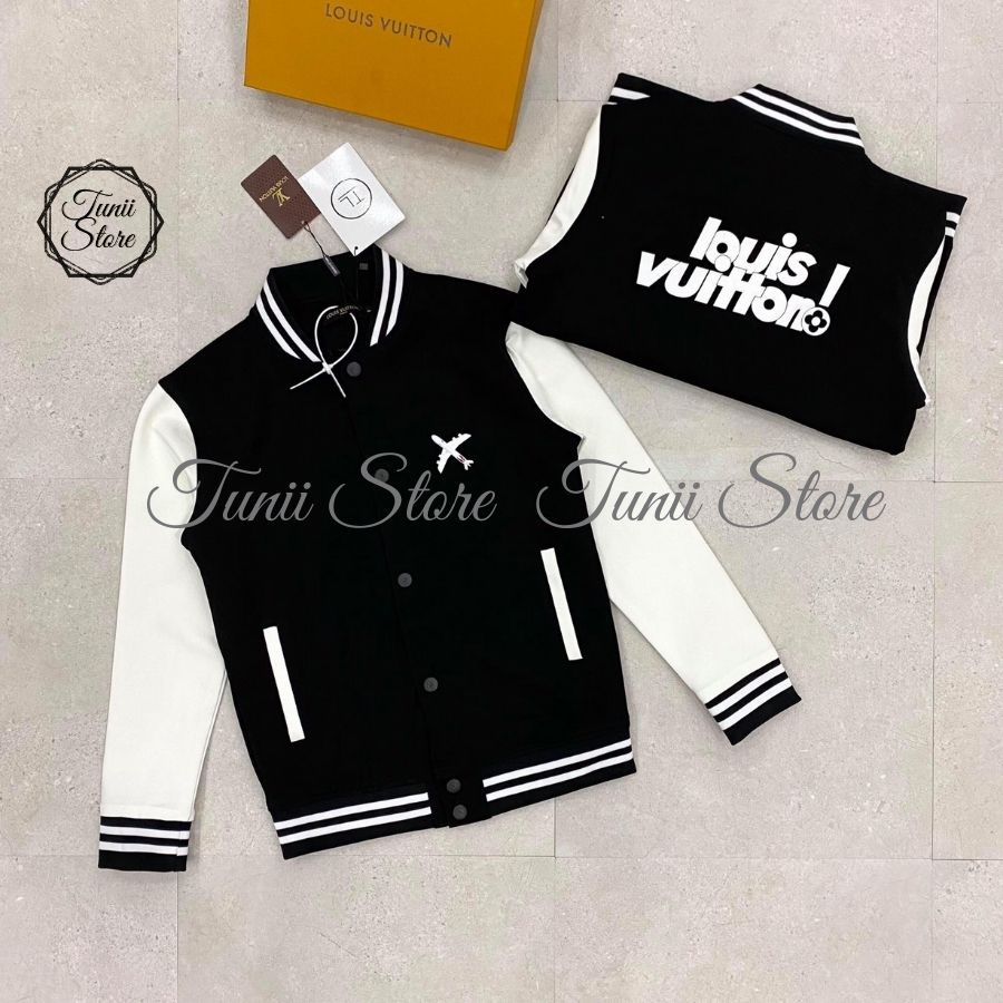 Áo Khoác Bomber LVA31205 Đen Phối Tay Trắng Chữ Thêu Chắc Chắn - Bomber Đôi Nam Nữ - Tunii Store