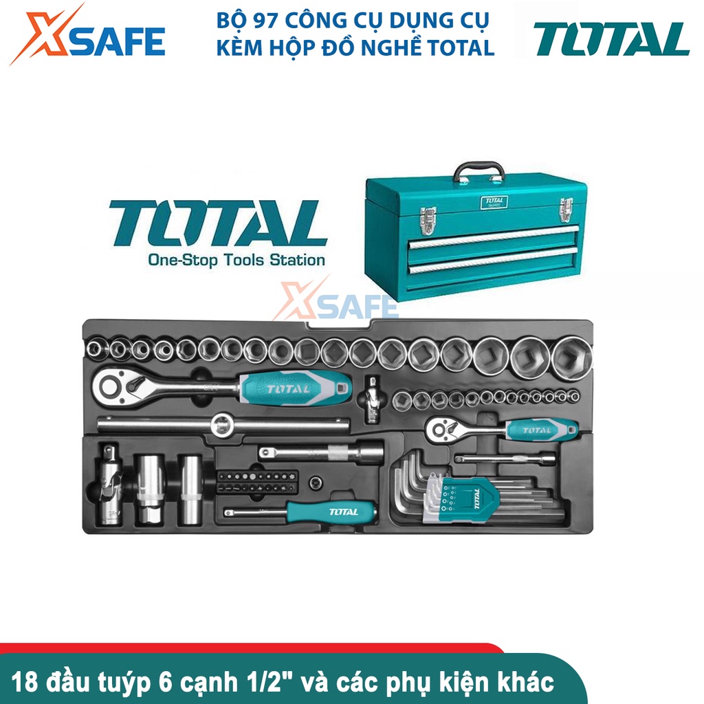 Thùng đựng đồ nghề khóa sắt TOTAL THPTCS70971, bộ 97 công cụ trong hộp đồ nghề bảo vệ, thao tác dễ dàng - chính hãng