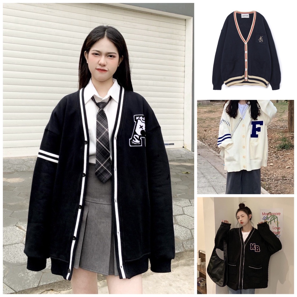 Áo khoác Cardigan Bear thêu logo xù form rộng Nam Nữ, kiểu dáng Unisex học sinh