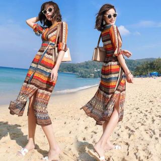 Đầm váy maxi vintage dáng dài boho bohemian vintage hoạ tiết thổ cẩm retro độc lạ đẹp đi biển bisgize s m l xl xxl 3xl