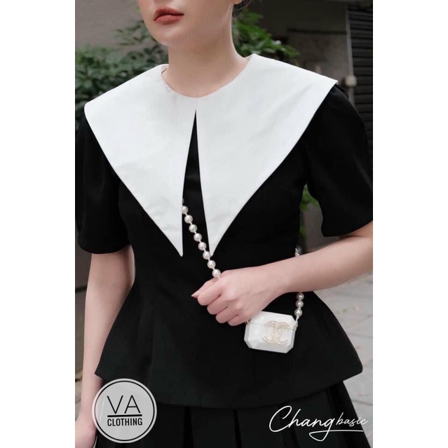 ÁO ĐEN CỔ TRẮNG CHUN SAU LƯNG SANG CHẢNH DỄ MẶC | BigBuy360 - bigbuy360.vn