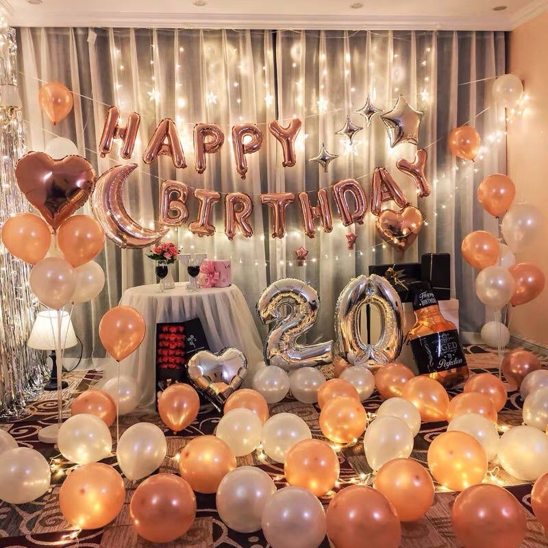 Combo Trang trí sinh nhật happy bỉthday kèm đèn led và đầy đủ phụ kiện