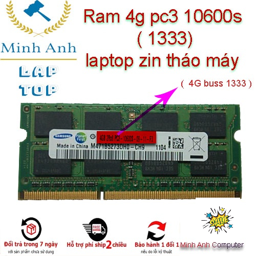RAM Laptop 2G DDR3 cũ tháo máy Bus 1333 / Bus 10600s 8500s / (Ram Laptop PC3-2G cũ)