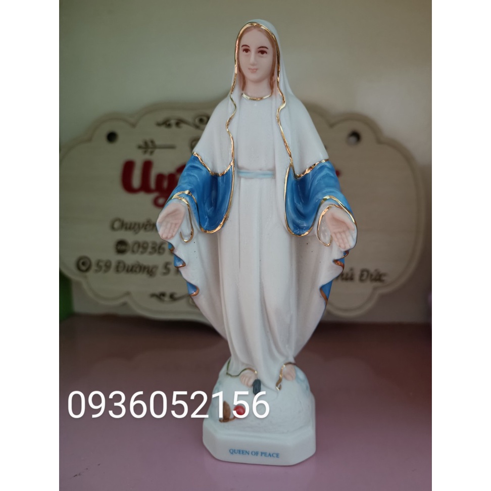 Tượng Đức Mẹ Ban Ơn 15cm sứ để xe hơi công giáo