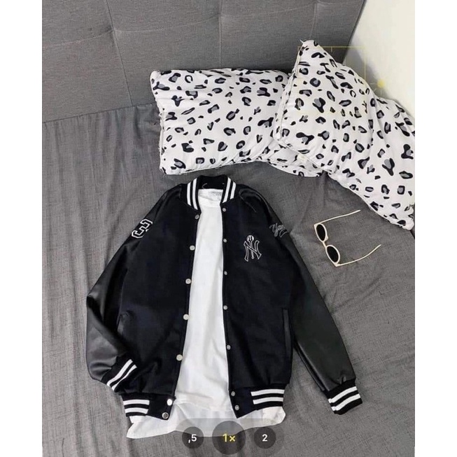 [SIÊU HÓT] Áo Khoác Bomber Đen Viền Trắng Form Rộng Unisex