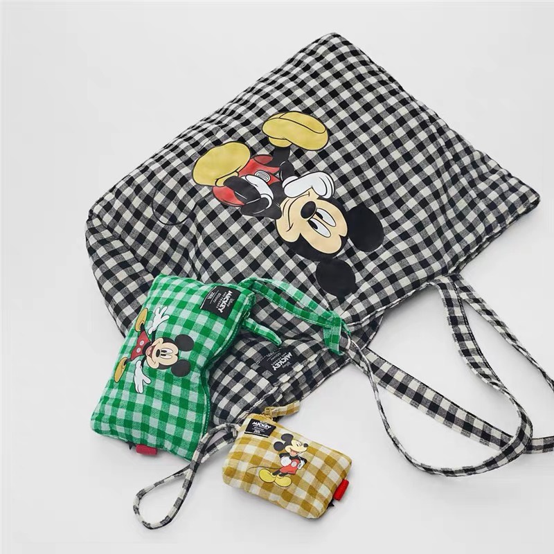 DISNEY Zara Túi Xách Vải Canvas Kẻ Sọc In Hình Chuột Mickey Dễ Thương