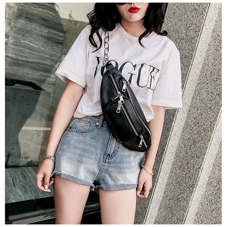 Túi Bao Tử Đeo Chéo 5 Ngăn Kéo Phối Dây Xích Độc Đáo