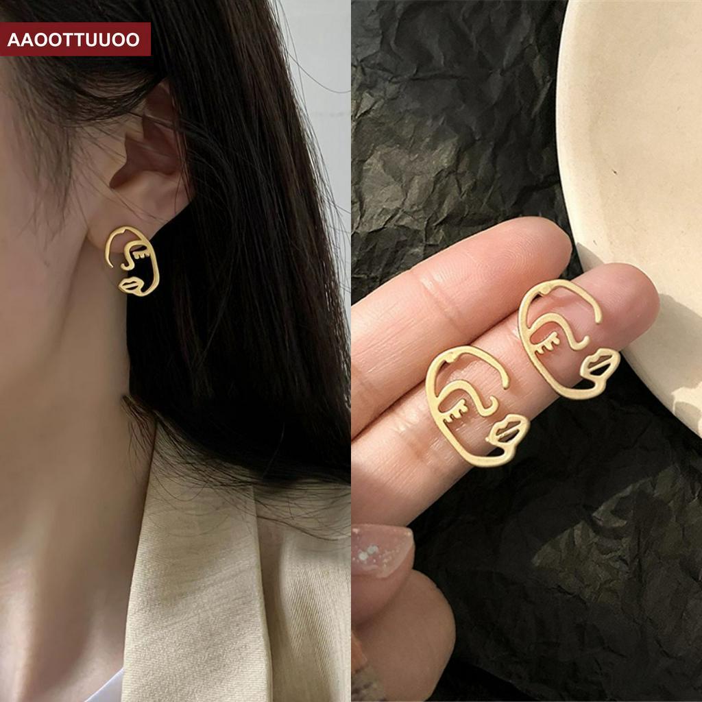 Bông tai mạ vàng thiết kế họa tiết trừu tượng phong cách Hàn Quốc thời trang