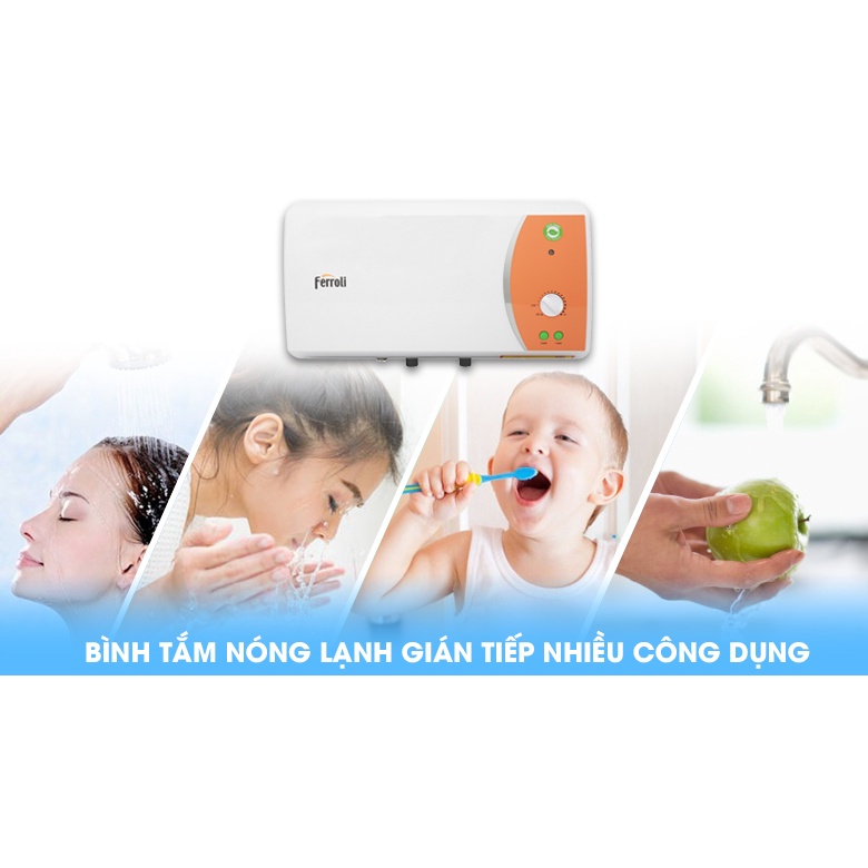 [15L]Bình nước nóng Ferroli VERDI TE 15 lít - Bình nóng lạnh gián tiếp - 3 Công Suất, Van Xả Cặn