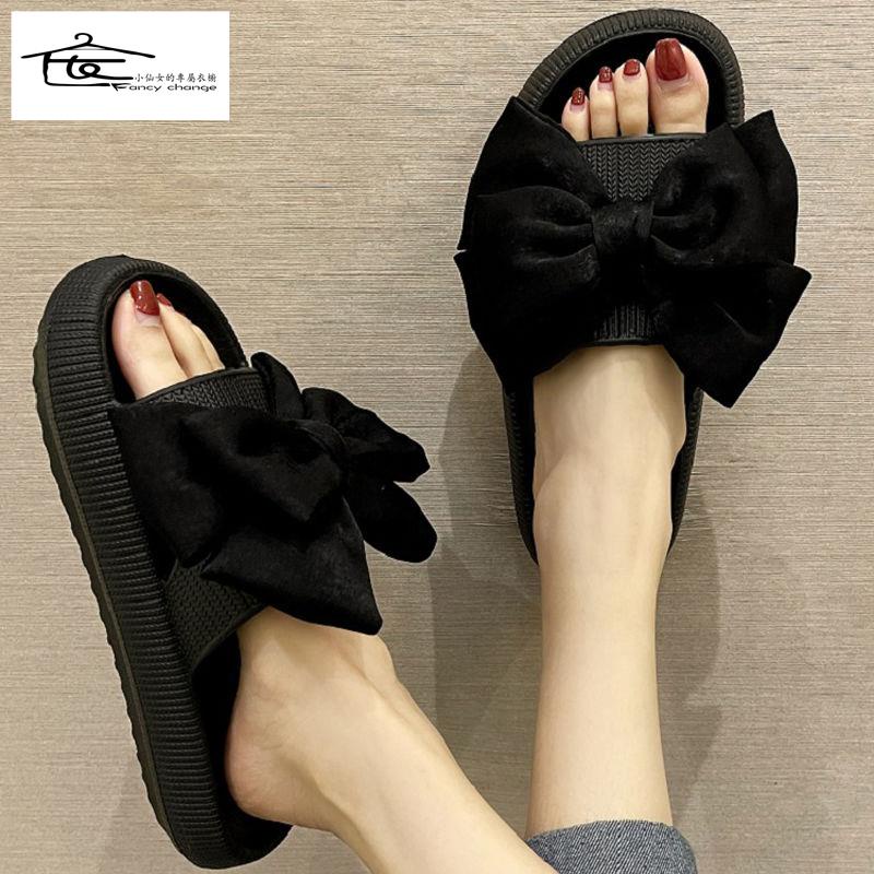 Dép Đi Trong Nhà Đế Dày Chống Trượt Đính Nơ Dễ Thương Thời Trang Mùa Hè Cho Bạn Gái