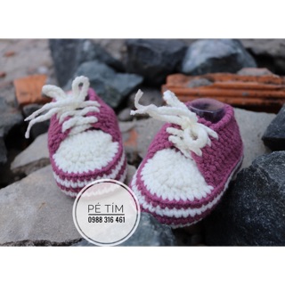 Giày len handmade/ giày bata tím trắng cho bé trai/gái
