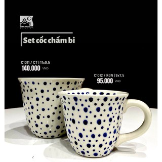 Cốc uống nước gốm xanh chấm bi