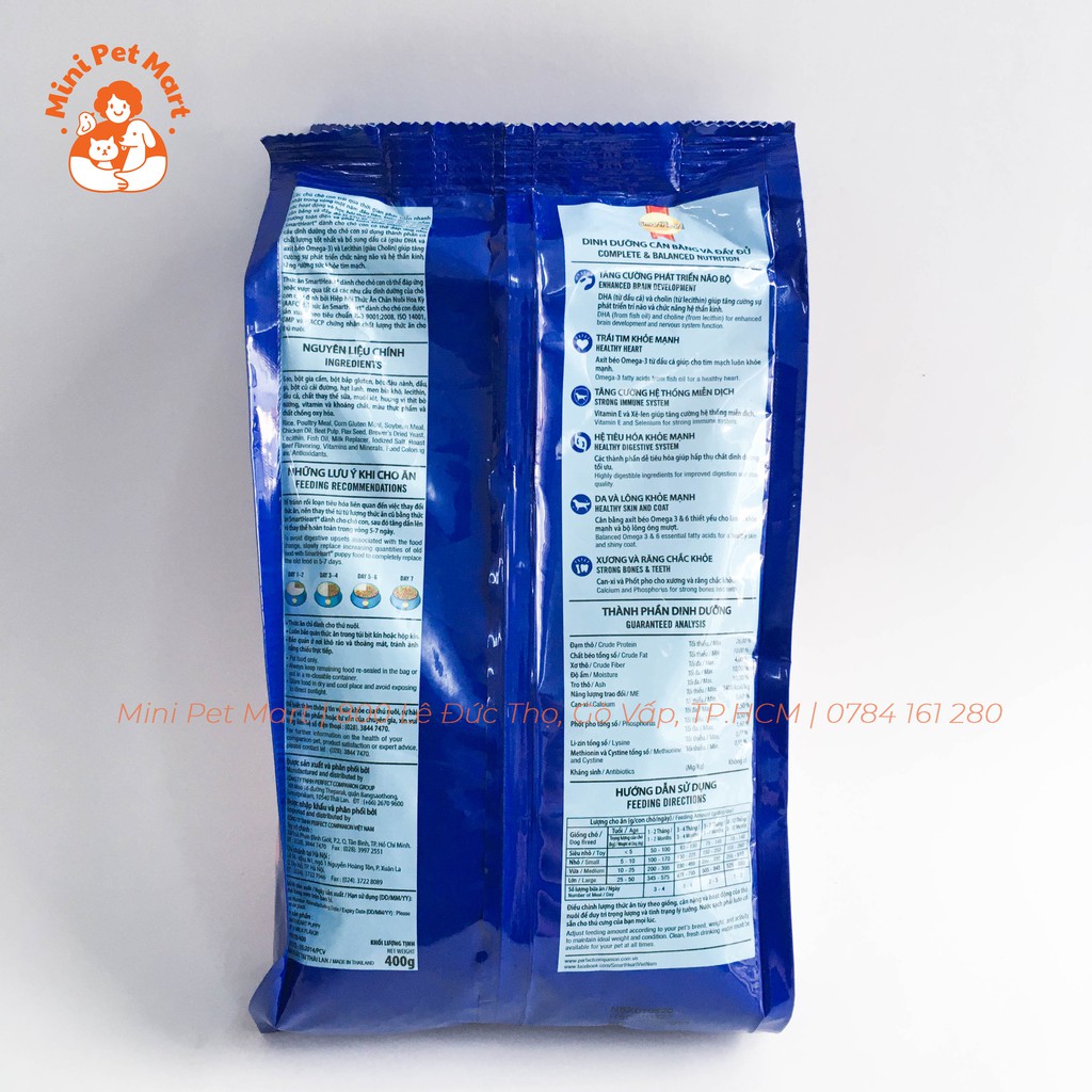 Thức ăn hạt khô cho chó con SMARTHEART 400g - Vị thịt bò và sữa