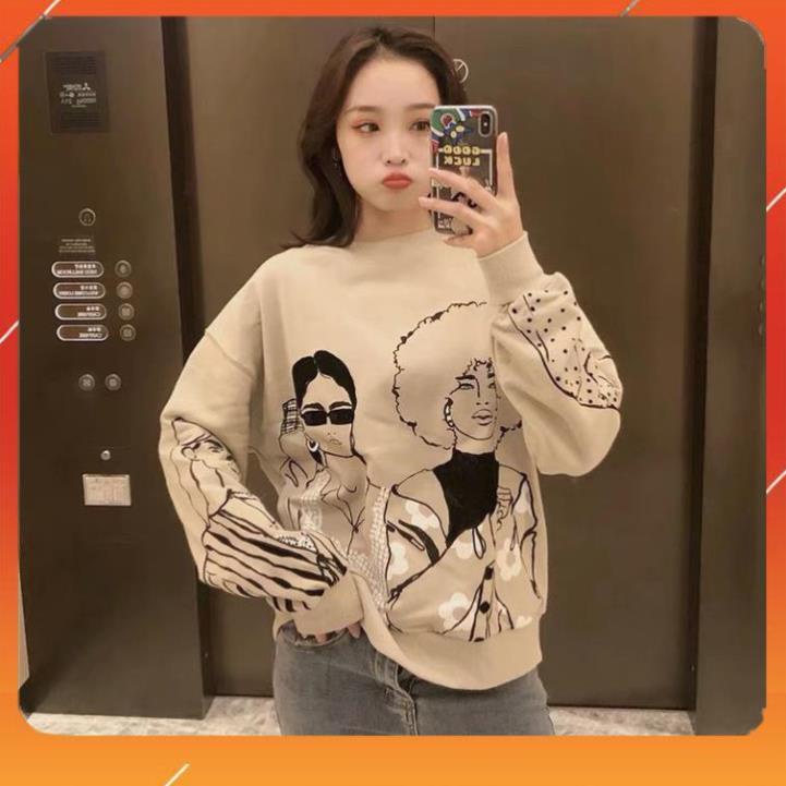 Áo Nỉ Sweater In Hình Cô Gái dưới 70kg - Dài Tay Cổ Tròn G034