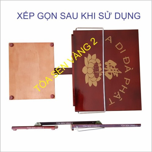 Kệ Đọc Kinh Bằng Gỗ Tự Nhiên- In Hình Bông Sen - Có Thanh Kim Loại Kẹp Sách. KTK-BS-TCN-CS