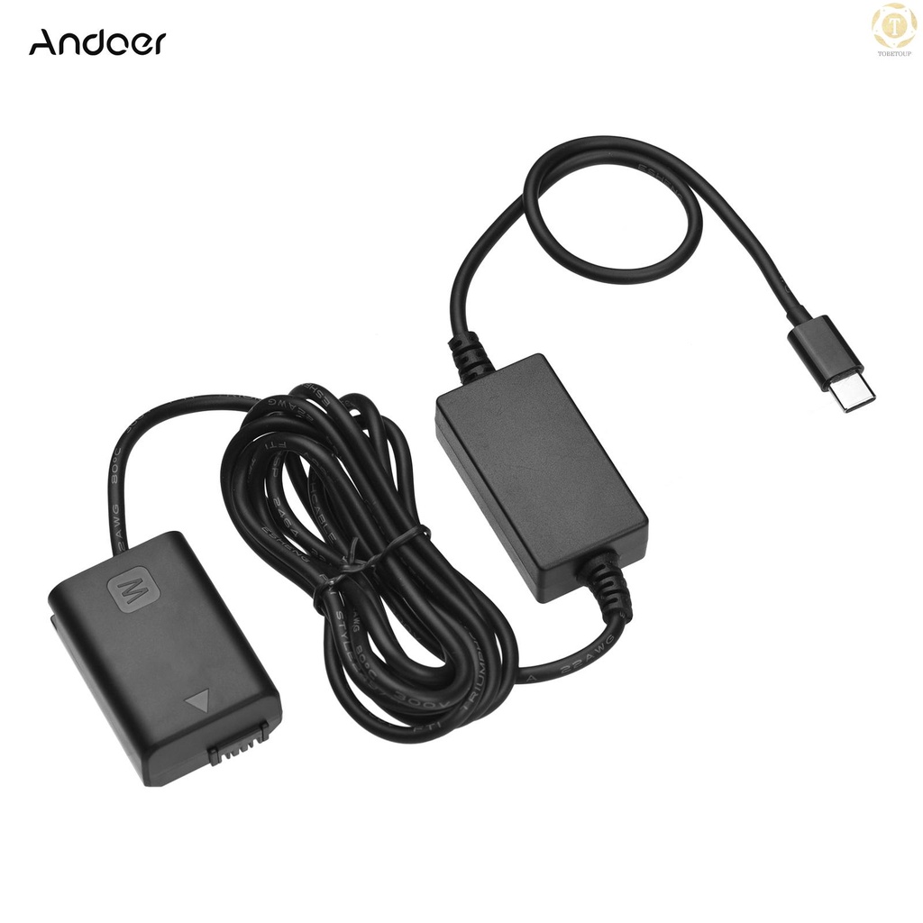 Delivery within 12 hours】Andoer DC Coupler Dummy Battery and USB-C Type-C AC Converter Power Adapter Cable for NP-FW50 Battery Replacement for Sony Alpha A6500 A6400 A6300 A7 A7II A7RII A7SII A7S A7S2 A7R A7R2 A55 A5100 RX10 Cameras