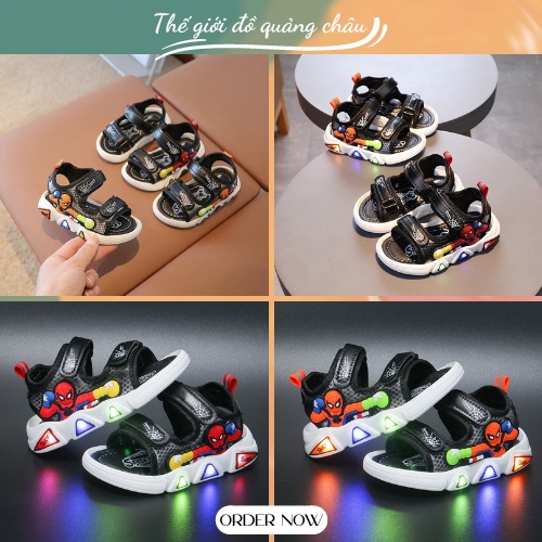 Dép SANDAL hình NGƯỜI NHỆN NỔI có ĐÈN dành cho bé trai - Hàng Quảng Châu Cao Cấp