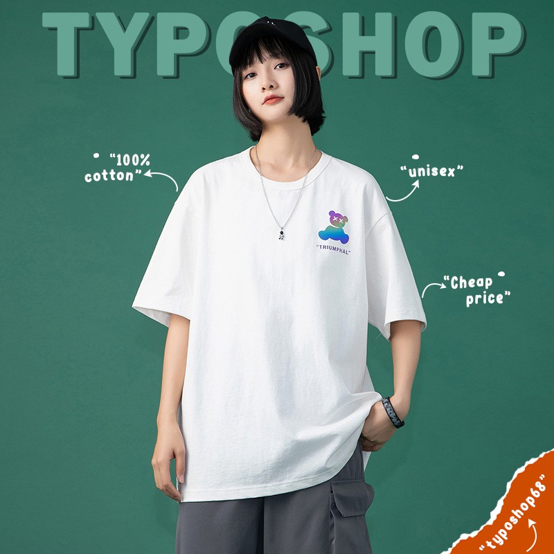 Áo thun unisex - Áo phông tay lỡ, form rộng, dáng unisex, hình in gấu phát quang độc đáo TYPO shop