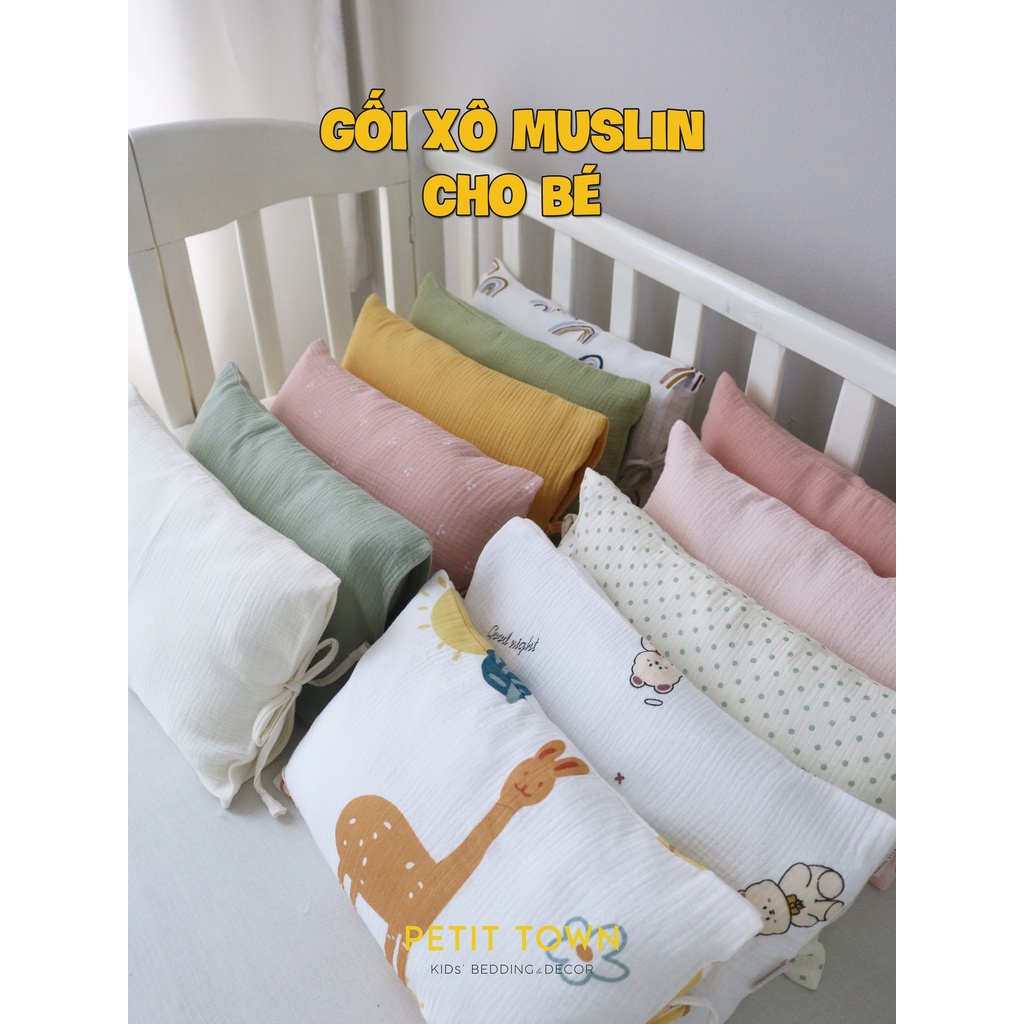 Gối trẻ em, gối em bé, vải xô muslin, handmade, gối nằm trẻ em