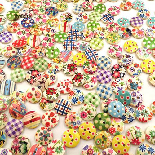 Set 100 nút gỗ họa tiết 2 lỗ