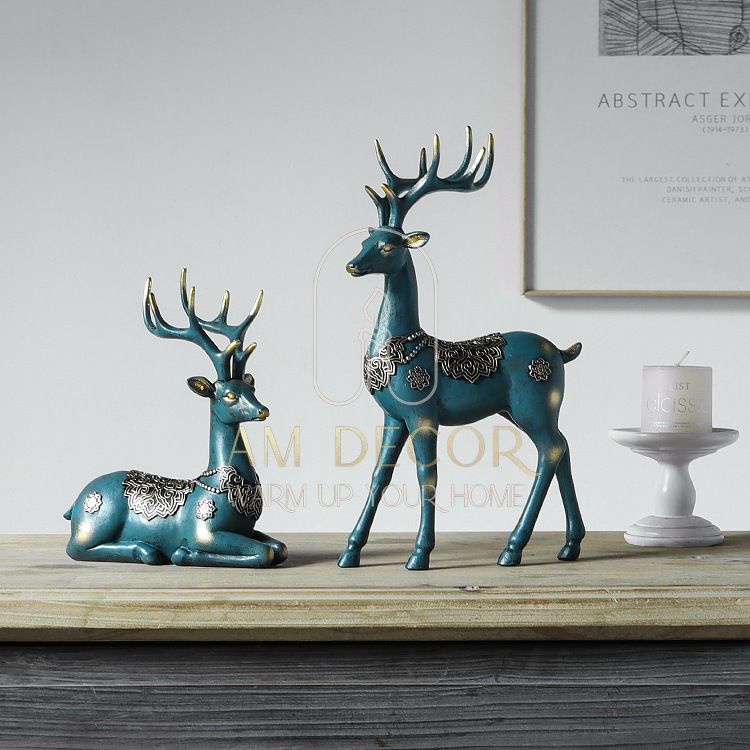 Tượng Cặp đôi hươu nai decor trang trí phòng ngủ, phòng khách sang trọng - AM Decor