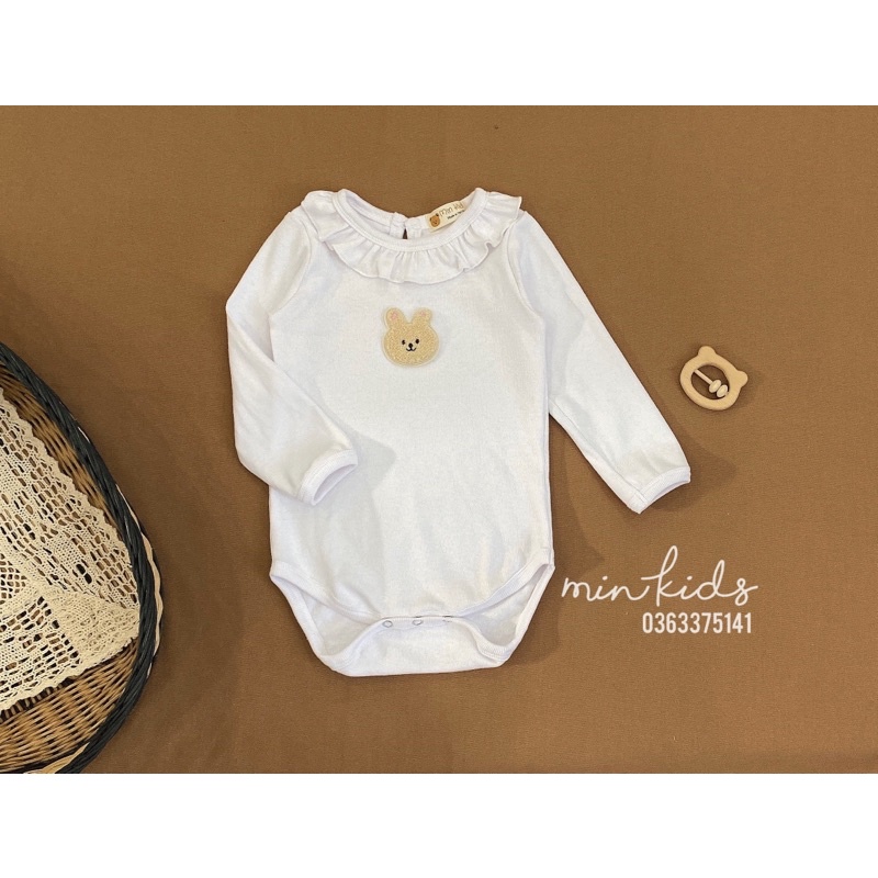 Bodysuit dài tay cổ bèo thêu hình dễ thương cho bé gái