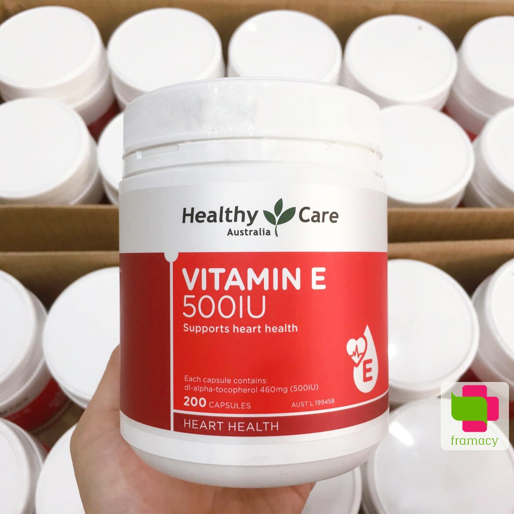 Viên uống Healthy Care Vitamin E 500IU, Úc (200v) hỗ trợ tái tạo, làm đẹp da và tóc cho người từ 12 tuổi